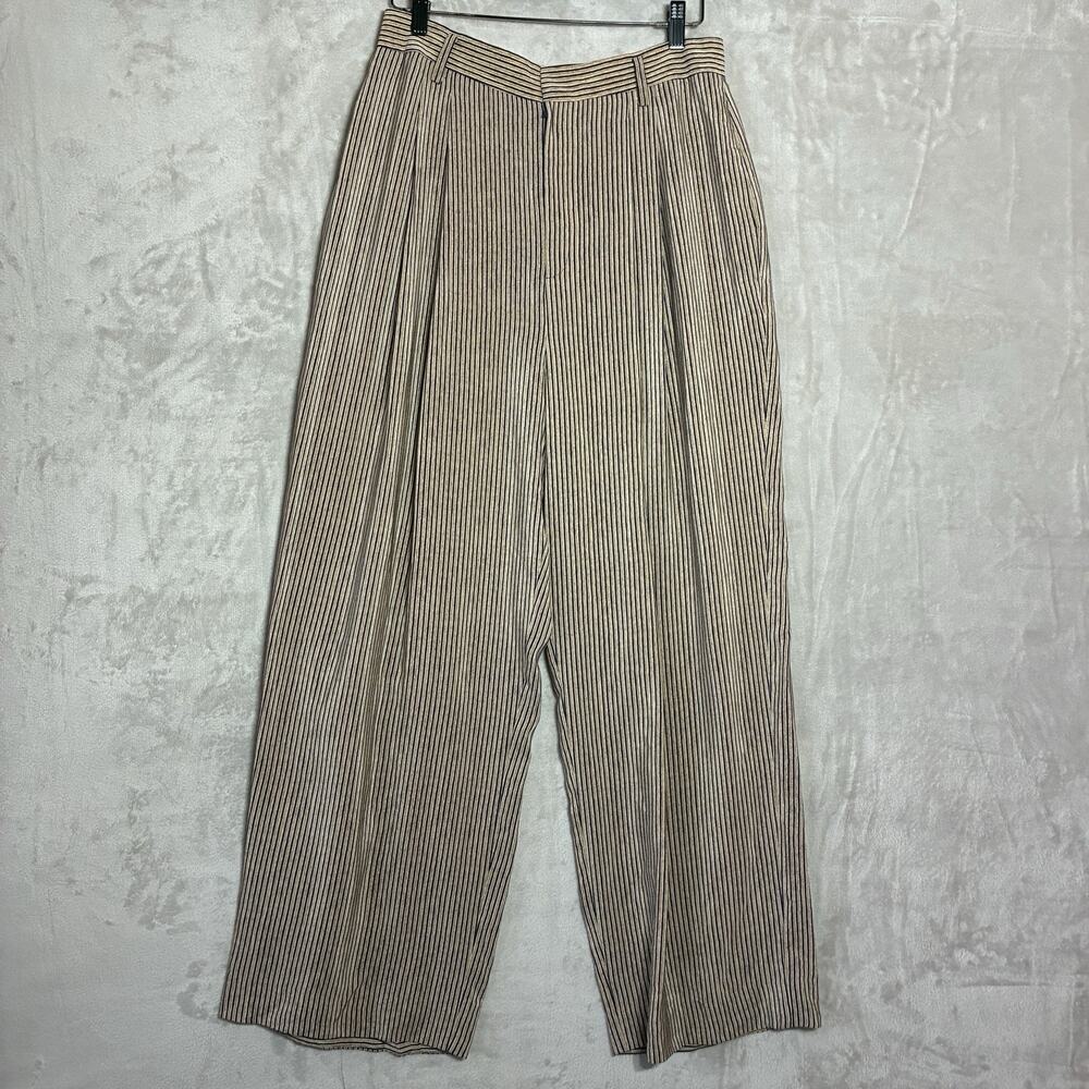 Vintage Linda Allard Ellen Tracy 100% Silk Stripe Palazzo Pant Boho Wide Leg 14